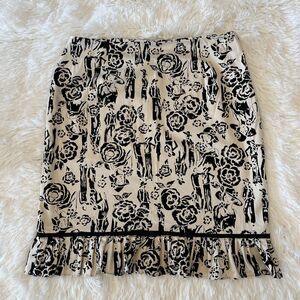 Vintage Elliott Lauren Cream Black Floral side Zip Skirt Women's Size 12